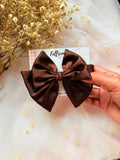 Brown Satin Double Layer Hair Bow, Coquette Barrette for Women Girls