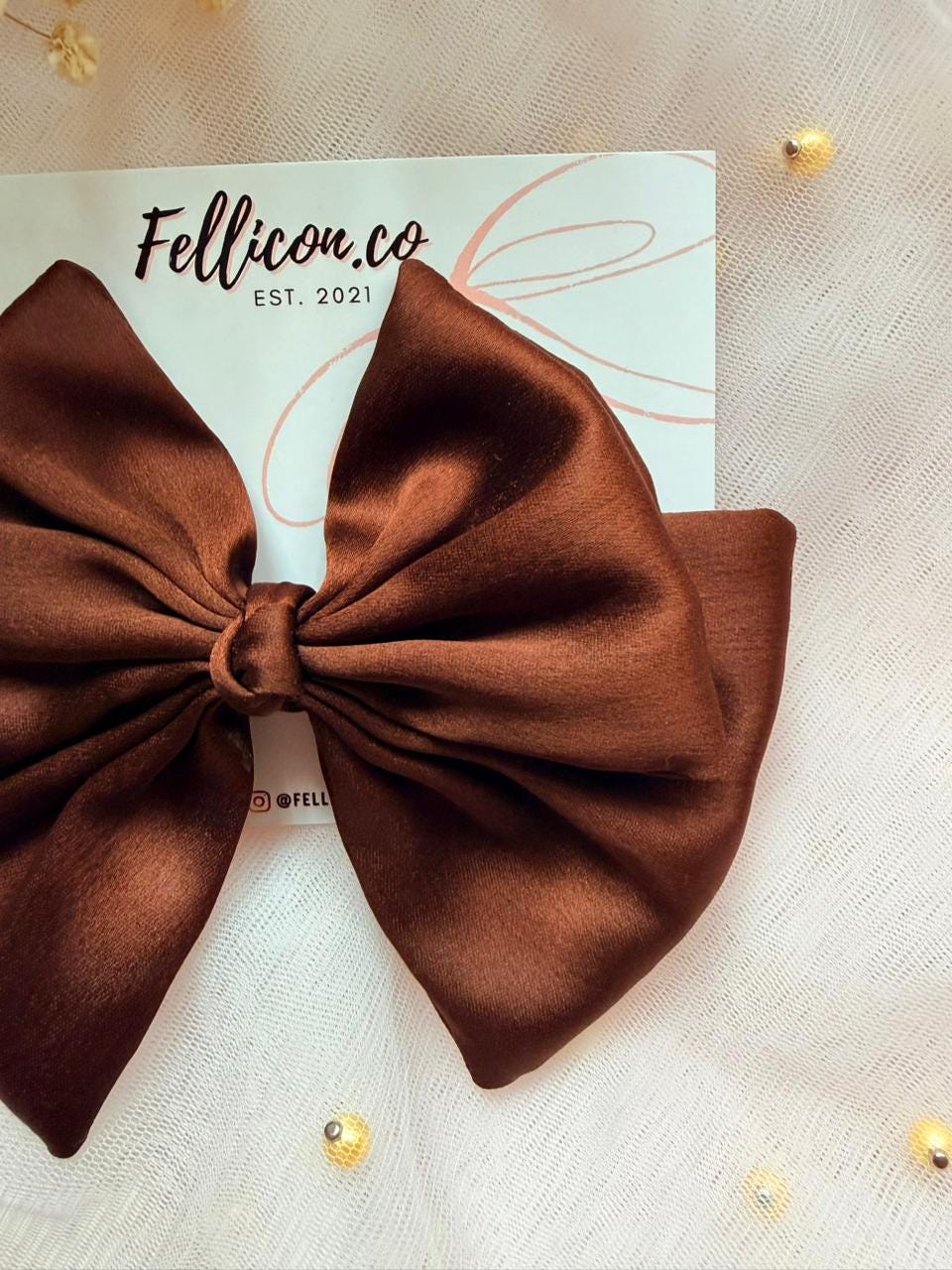 Brown Satin Double Layer Hair Bow, Coquette Barrette for Women Girls