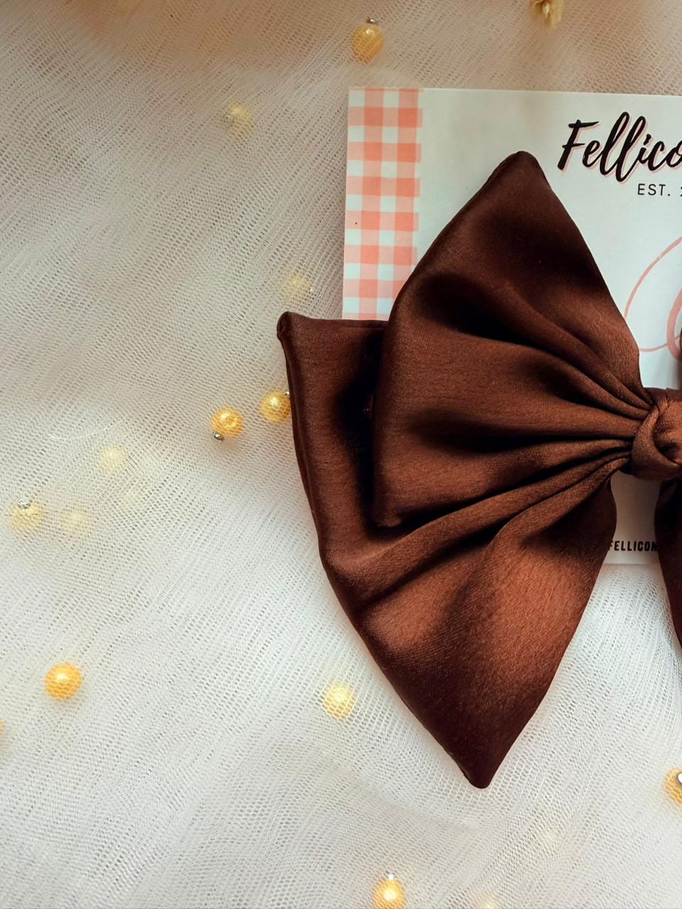 Brown Satin Double Layer Hair Bow, Coquette Barrette for Women Girls