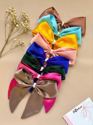 Large Satin Silk Hair Bow Clip | Minimalist Chic Multi-Color Accessory with Long Tails