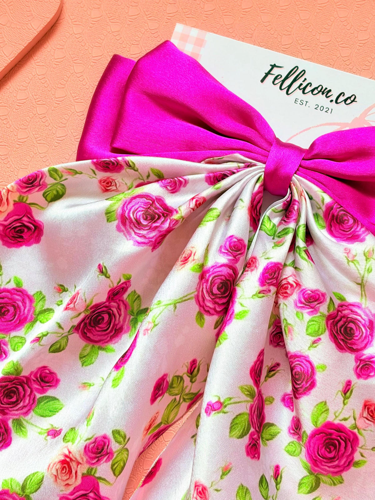 Satin Floral Rose Hair Bow Clip, Coquette Cottagecore Ribbon Accessory