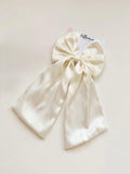 Ivory Satin Wedding Hair Bow, Long Tail Bridal Hair Clip, Elegant Minimalist Accessory
