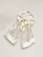 Ivory Satin Wedding Hair Bow, Long Tail Bridal Hair Clip, Elegant Minimalist Accessory
