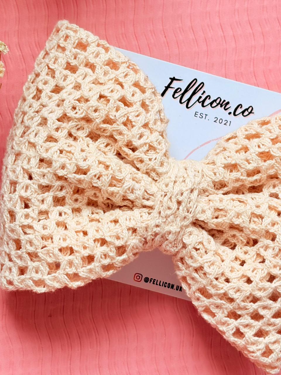Large Crochet Vintage Hair Bow, Coquette Boho Lace Accessory Handmade Ribbon Applique