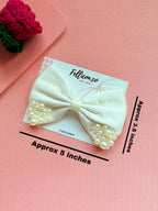 Ivory Satin Pearl Wedding Hair Bow, Elegant Bridal Barrette, Coquette Statement Clip