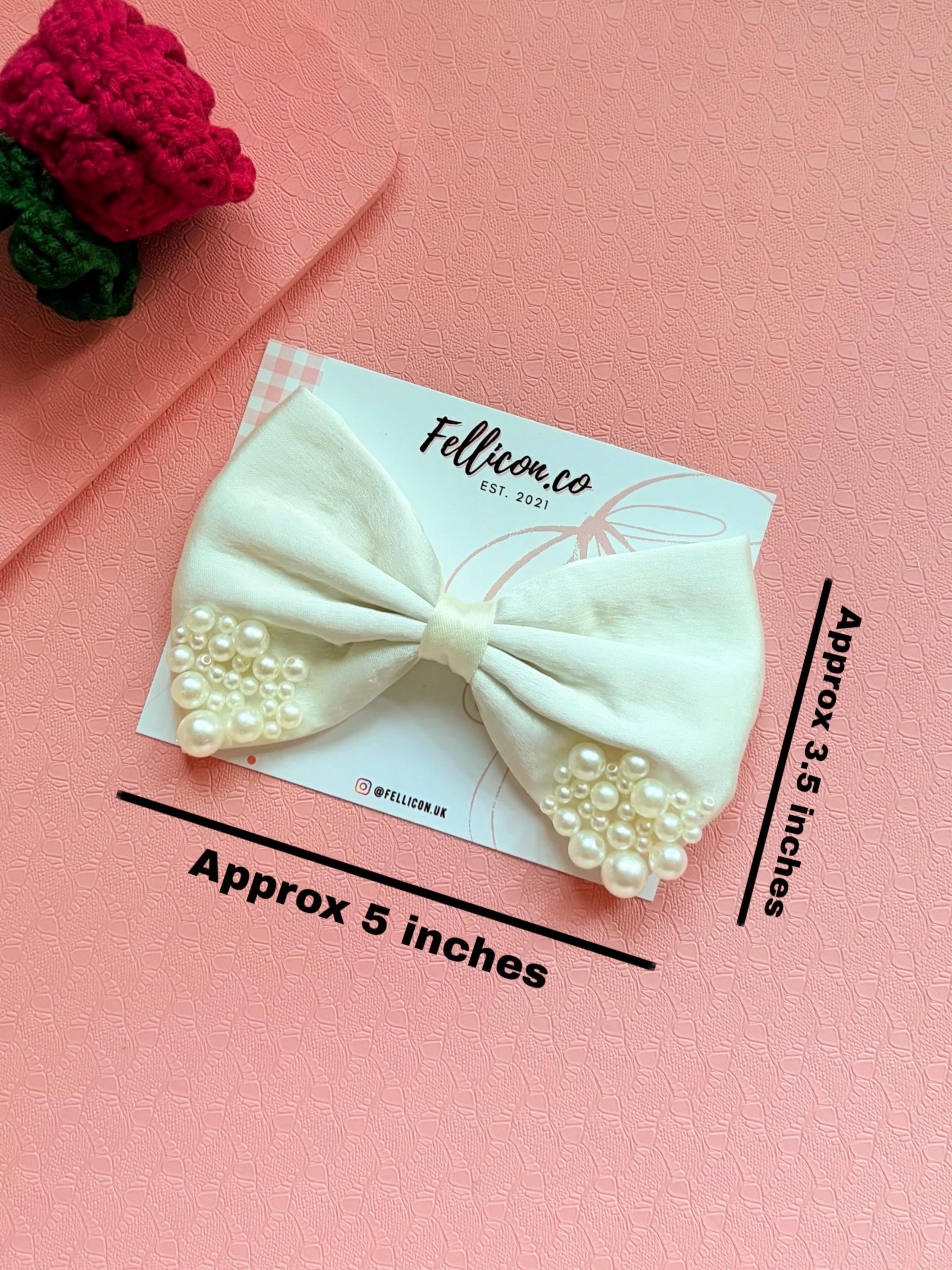 Ivory Satin Pearl Wedding Hair Bow, Elegant Bridal Barrette, Coquette Statement Clip
