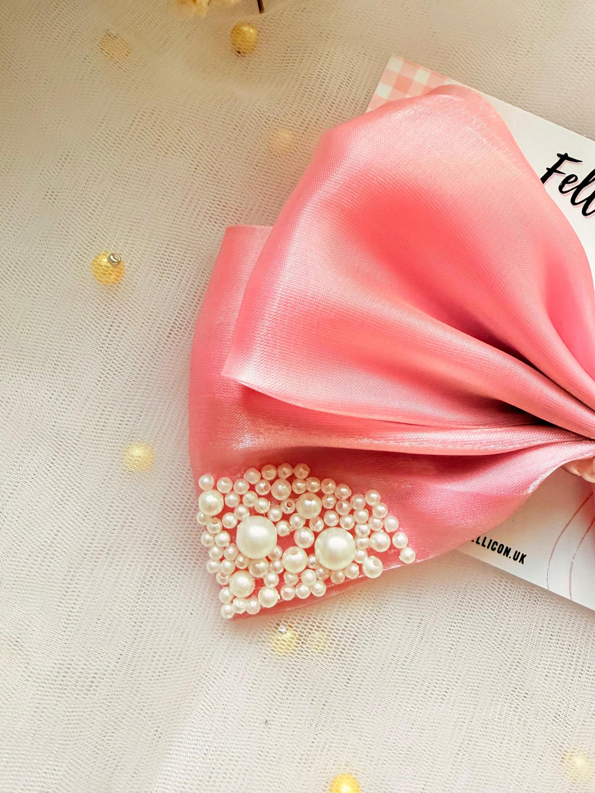 Pink Organza Pearl Hair Bow, Oversized Coquette Bridal Clip, Romantic Wedding Accessory