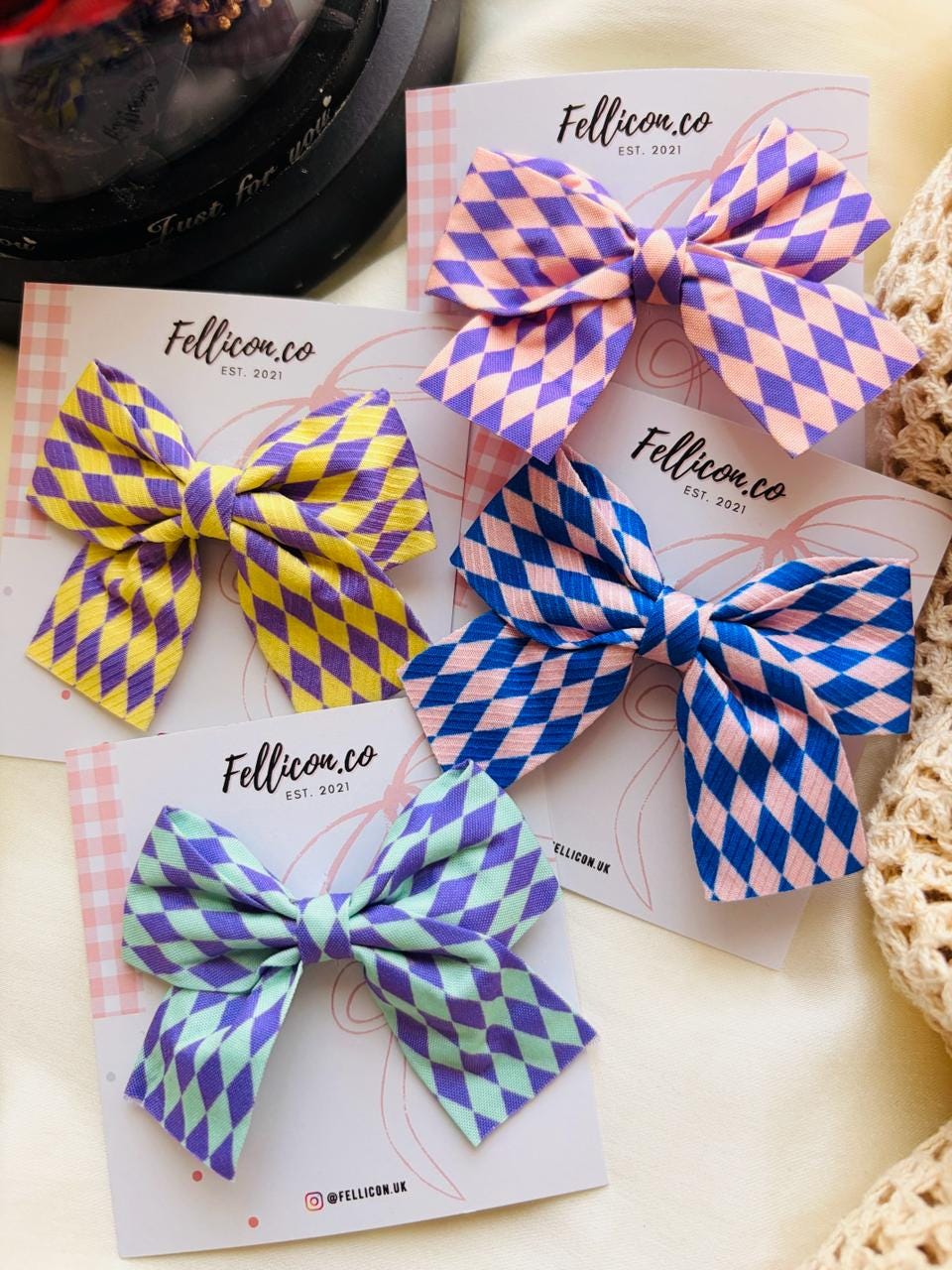 Gingham Dog Bows (Pack of 4), Plaid Puppy Top Knot Clip, Small Dog Accessories