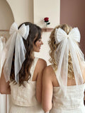 Oversized Tulle Bridal Hair Bow with Long Veil Tails, Wedding Accessory