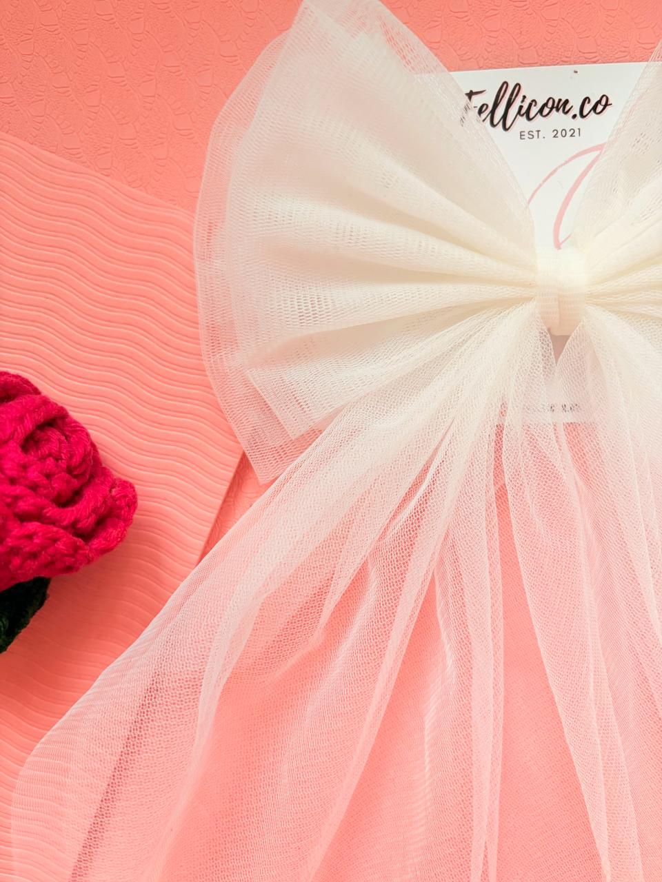 Oversized Tulle Bridal Hair Bow with Long Veil Tails, Wedding Accessory