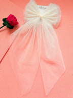 Oversized Tulle Bridal Hair Bow with Long Veil Tails, Wedding Accessory