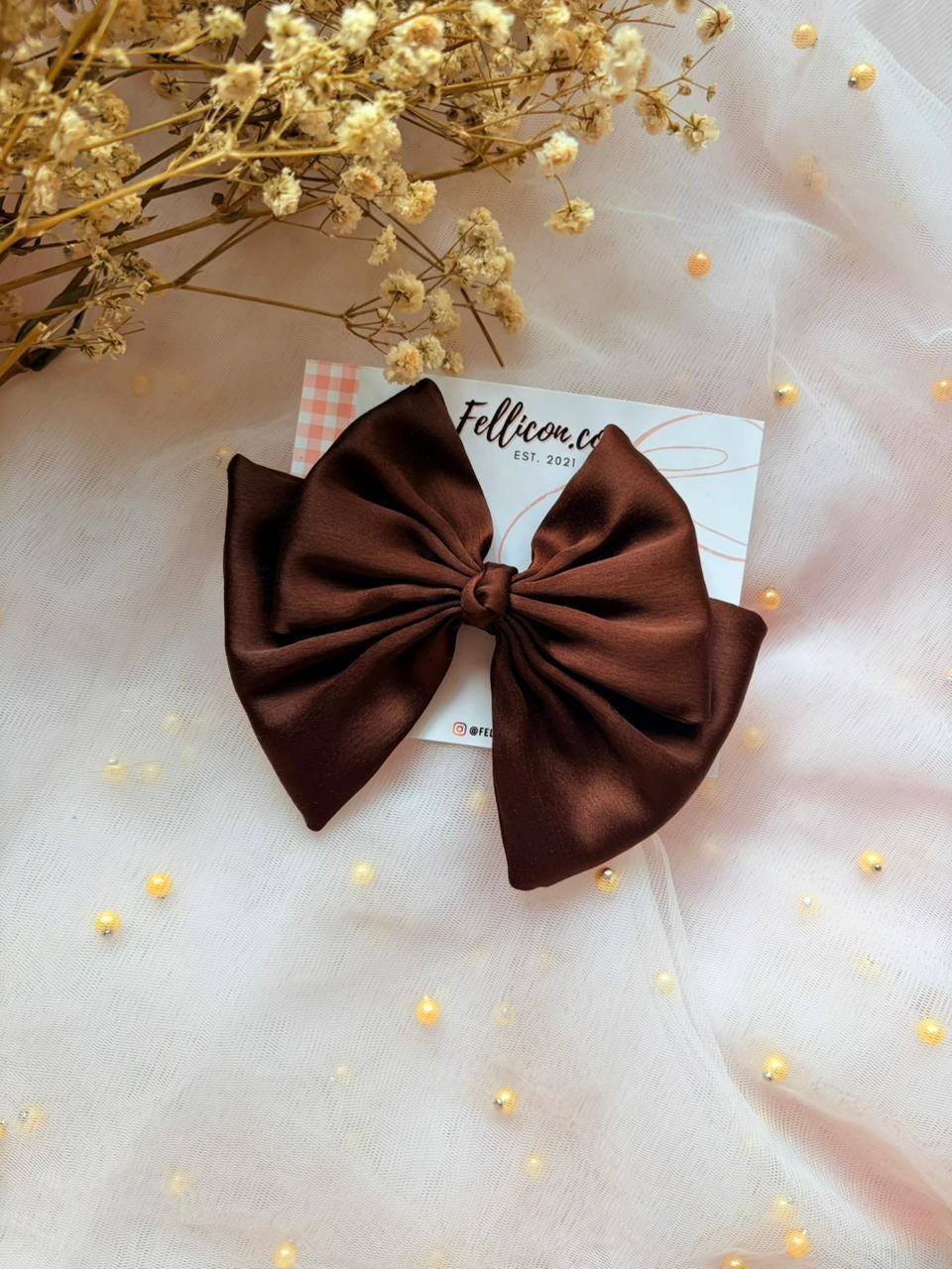 Brown Satin Double Layer Hair Bow, Coquette Barrette for Women Girls