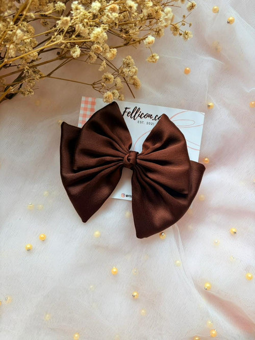 Brown Satin Double Layer Hair Bow, Coquette Barrette for Women Girls