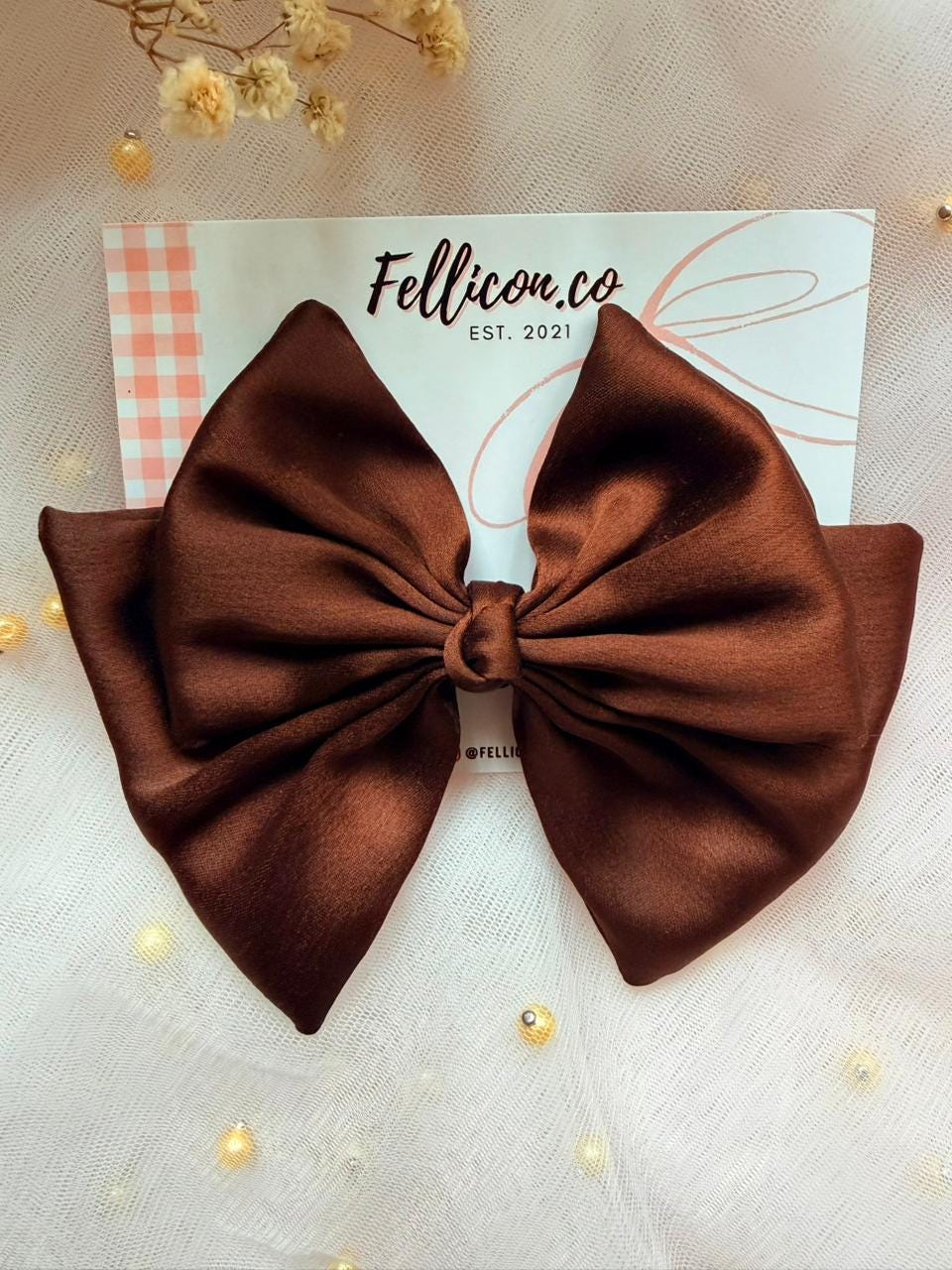 Brown Satin Double Layer Hair Bow, Coquette Barrette for Women Girls