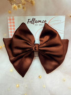 Brown Satin Double Layer Hair Bow, Coquette Barrette for Women Girls