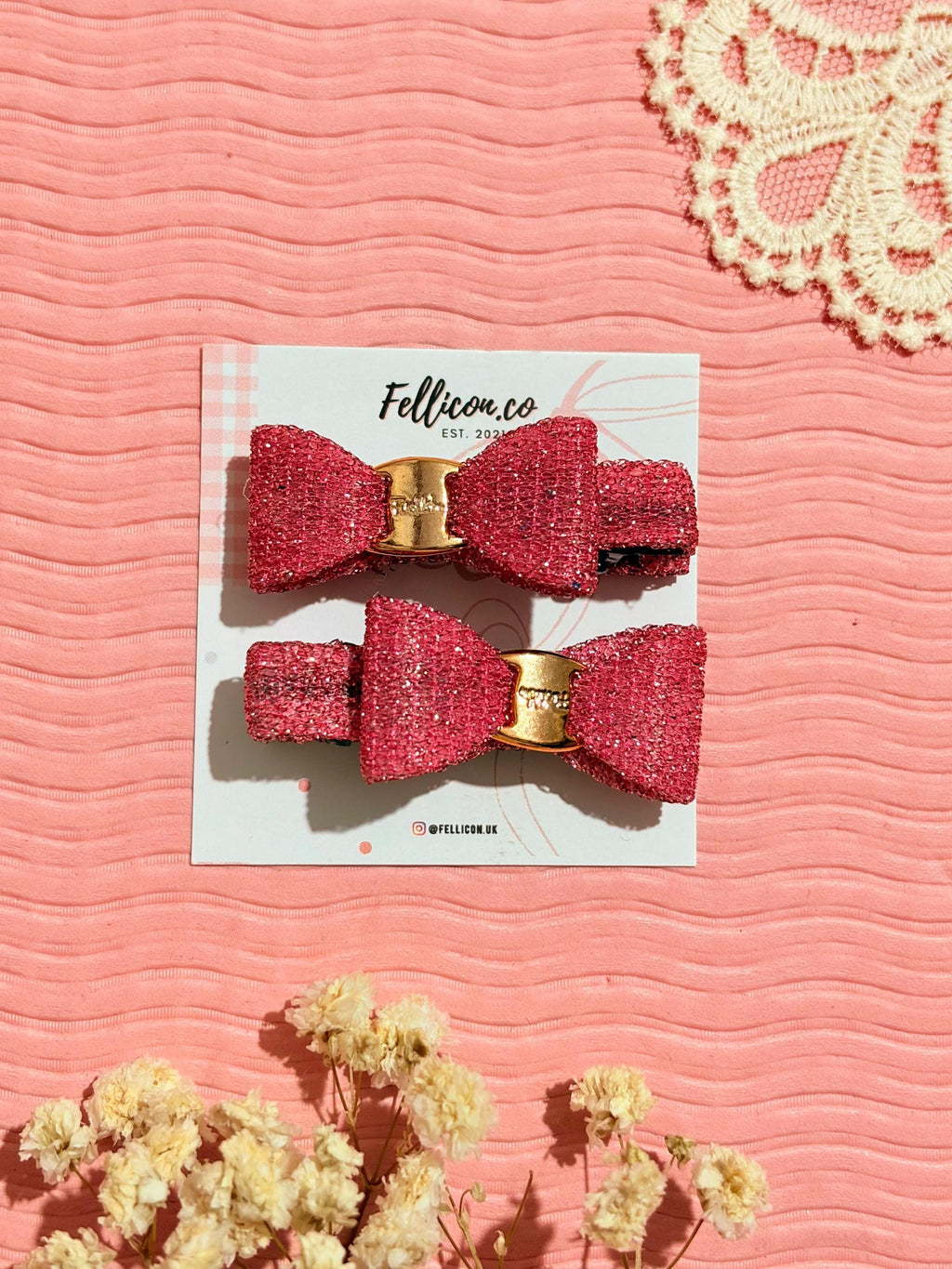 Sparkly Pink Glitter Hair Clips | 7 Pairs, No-Slip Alligator Bows for Fine Hair