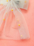 Tulle Wedding Hair Bow with Veil, Pearl Bridal Hair Clip, Sheer White Coquette Accessory