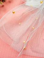 Tulle Wedding Hair Bow with Veil, Pearl Bridal Hair Clip, Sheer White Coquette Accessory