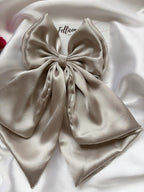 Oversized Satin Hair Bow, Silver Grey Statement Piece, Bridal Hair Clip
