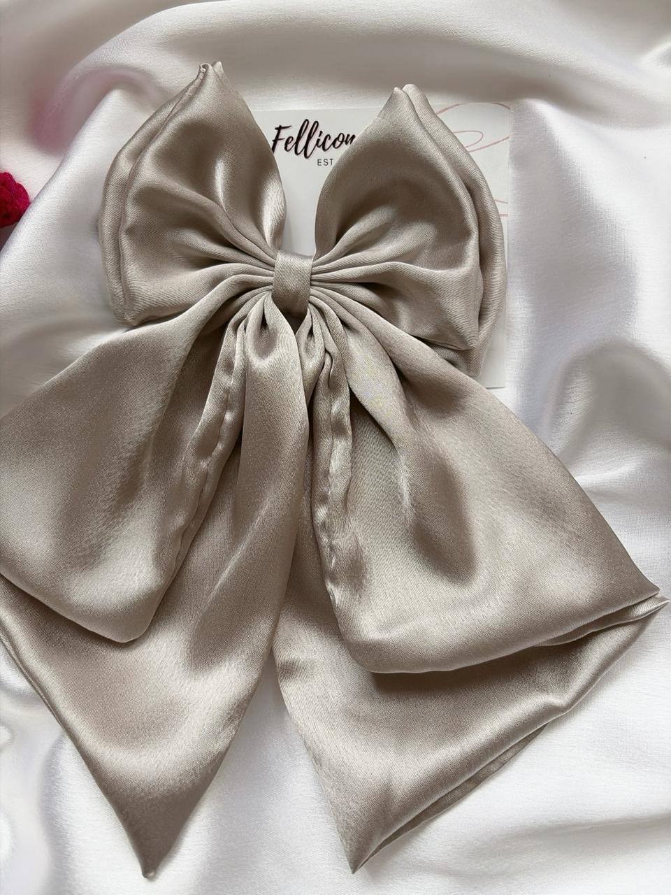Oversized Satin Hair Bow, Silver Grey Statement Piece, Bridal Hair Clip