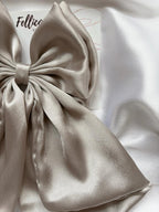Oversized Satin Hair Bow, Silver Grey Statement Piece, Bridal Hair Clip