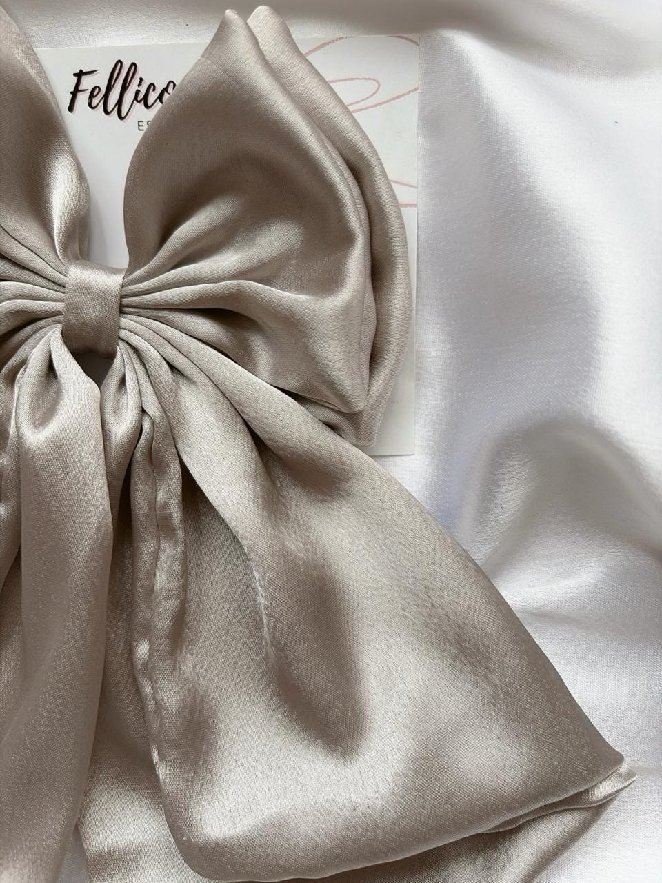 Oversized Satin Hair Bow, Silver Grey Statement Piece, Bridal Hair Clip