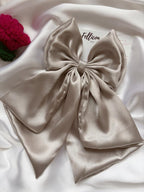 Oversized Satin Hair Bow, Silver Grey Statement Piece, Bridal Hair Clip