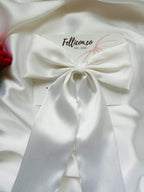 White Satin Bridal Hair Bow | Long Tails, Wedding Veil Alternative, Elegant Clip