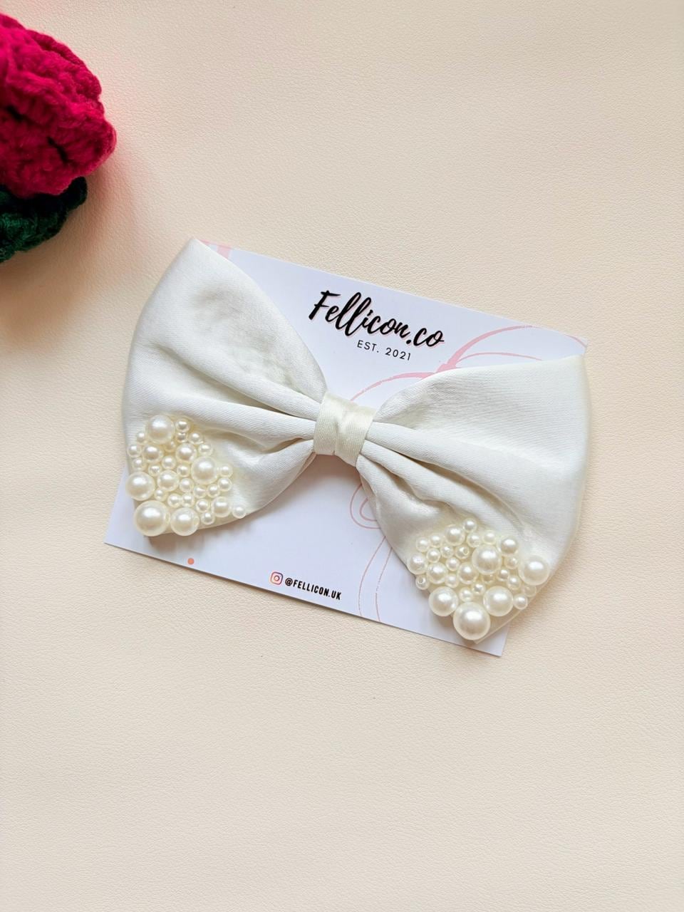 Ivory Satin Pearl Wedding Hair Bow, Elegant Bridal Barrette, Coquette Statement Clip
