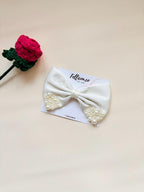 Ivory Satin Pearl Wedding Hair Bow, Elegant Bridal Barrette, Coquette Statement Clip
