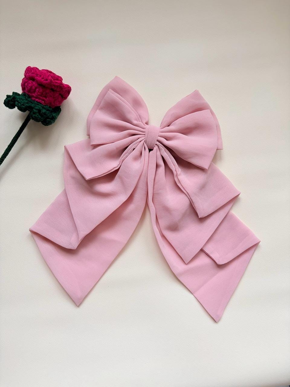 Oversized Layered Chiffon Hair Bow Clip | Blush Pink Coquette Barrette Women