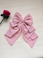 Oversized Layered Chiffon Hair Bow Clip | Blush Pink Coquette Barrette Women