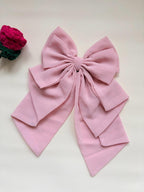 Oversized Layered Chiffon Hair Bow Clip | Blush Pink Coquette Barrette Women
