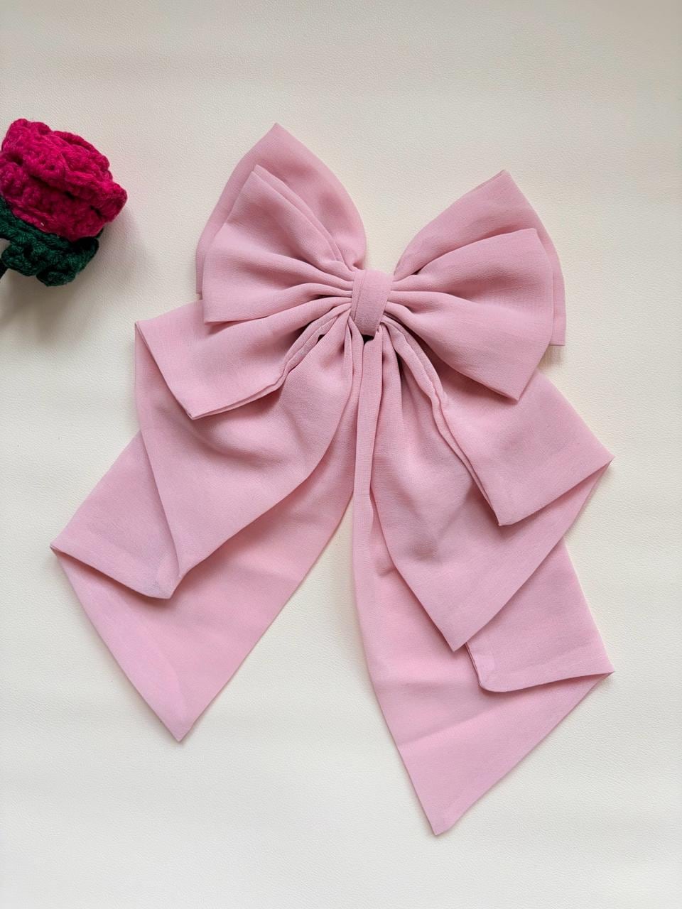 Oversized Layered Chiffon Hair Bow Clip | Blush Pink Coquette Barrette Women