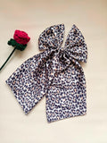 Oversized Leopard Print Satin Hair Bow | Long Tail Cheetah Clip for Women