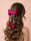 Organza iridescent large hair bow with hanging tulip | coquette statement hair clip