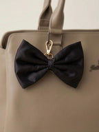 Black Satin Bow Bag Charm, Coquette Balletcore Purse Accessory, Gold Clasp Keychain