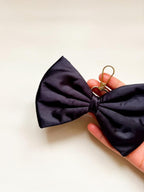 Black Satin Bow Bag Charm, Coquette Balletcore Purse Accessory, Gold Clasp Keychain