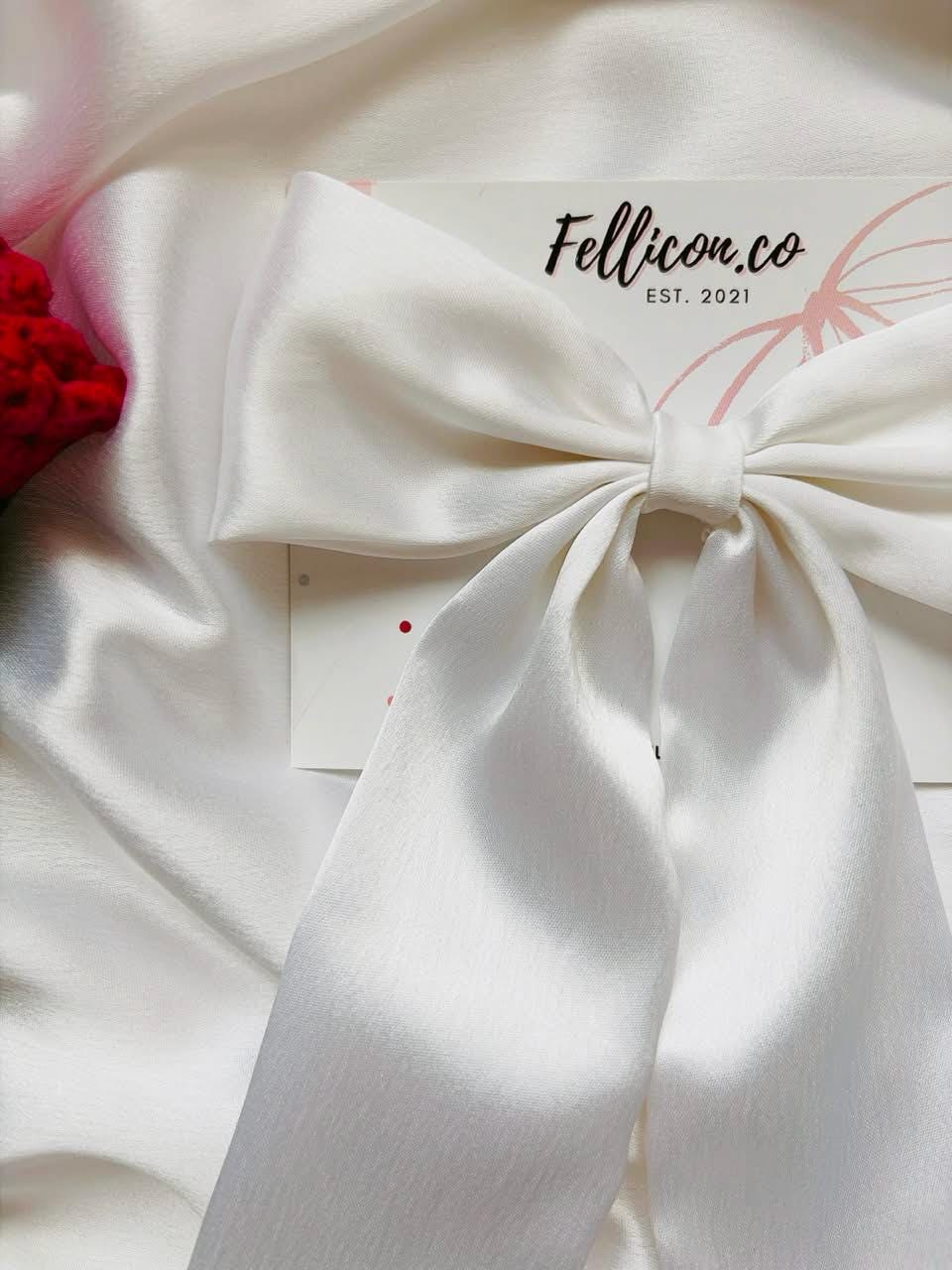 White Satin Bridal Hair Bow | Long Tails, Wedding Veil Alternative, Elegant Clip