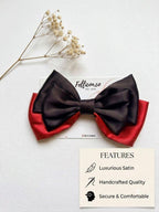 Oversized Black Red Satin Bow Clip, Goth Coquette Hair Accessory, Vampire Silk Bow