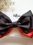Oversized Black Red Satin Bow Clip, Goth Coquette Hair Accessory, Vampire Silk Bow