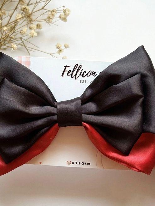 Oversized Black Red Satin Bow Clip, Goth Coquette Hair Accessory, Vampire Silk Bow