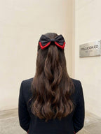 Oversized Black Red Satin Bow Clip, Goth Coquette Hair Accessory, Vampire Silk Bow
