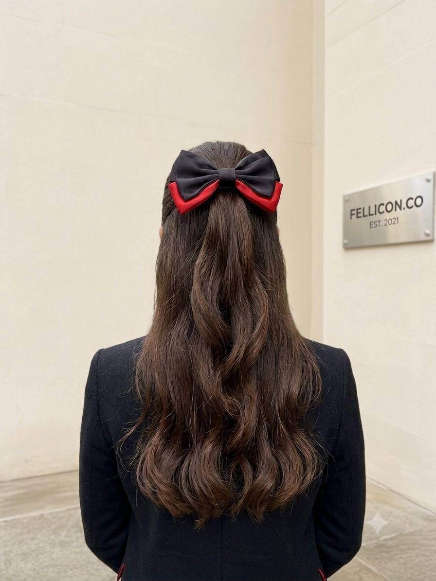 Oversized Black Red Satin Bow Clip, Goth Coquette Hair Accessory, Vampire Silk Bow