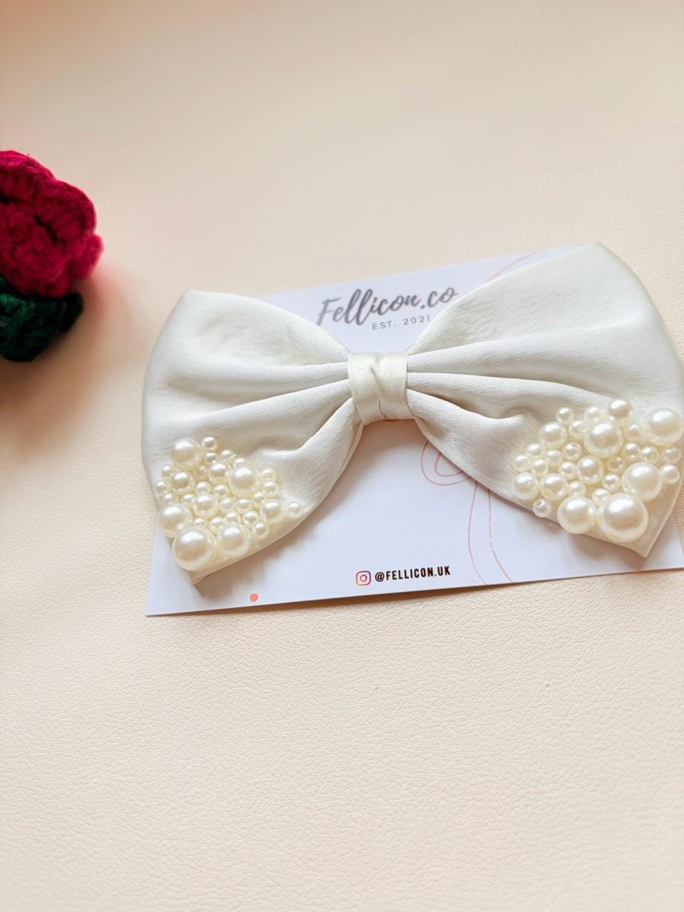 Ivory Satin Pearl Wedding Hair Bow, Elegant Bridal Barrette, Coquette Statement Clip