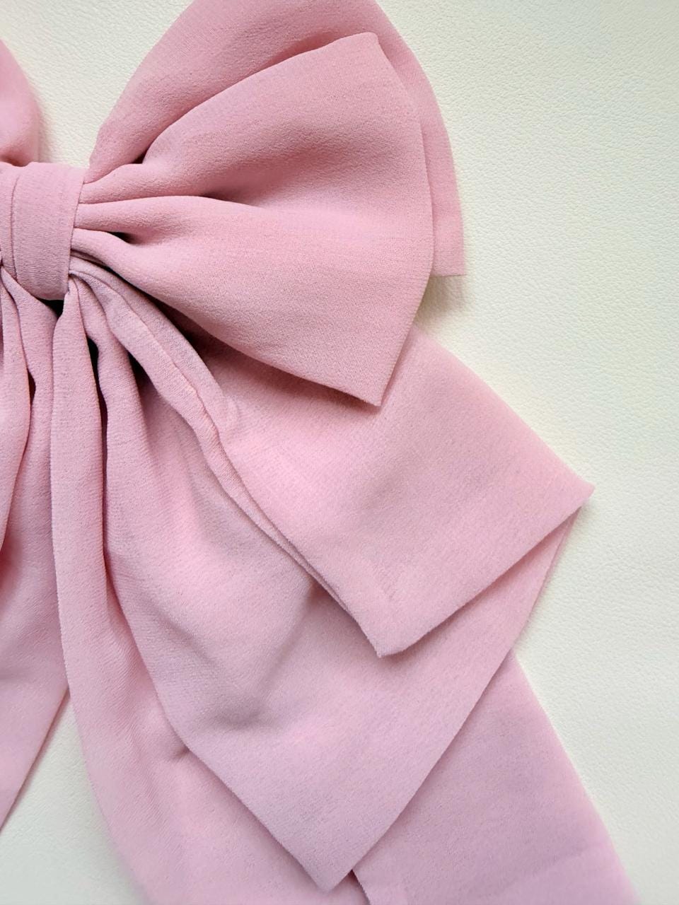 Oversized Layered Chiffon Hair Bow Clip | Blush Pink Coquette Barrette Women