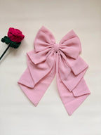 Oversized Layered Chiffon Hair Bow Clip | Blush Pink Coquette Barrette Women
