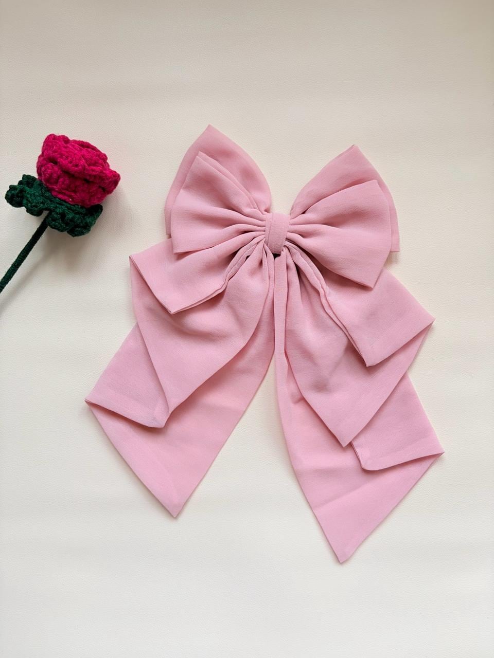 Oversized Layered Chiffon Hair Bow Clip | Blush Pink Coquette Barrette Women