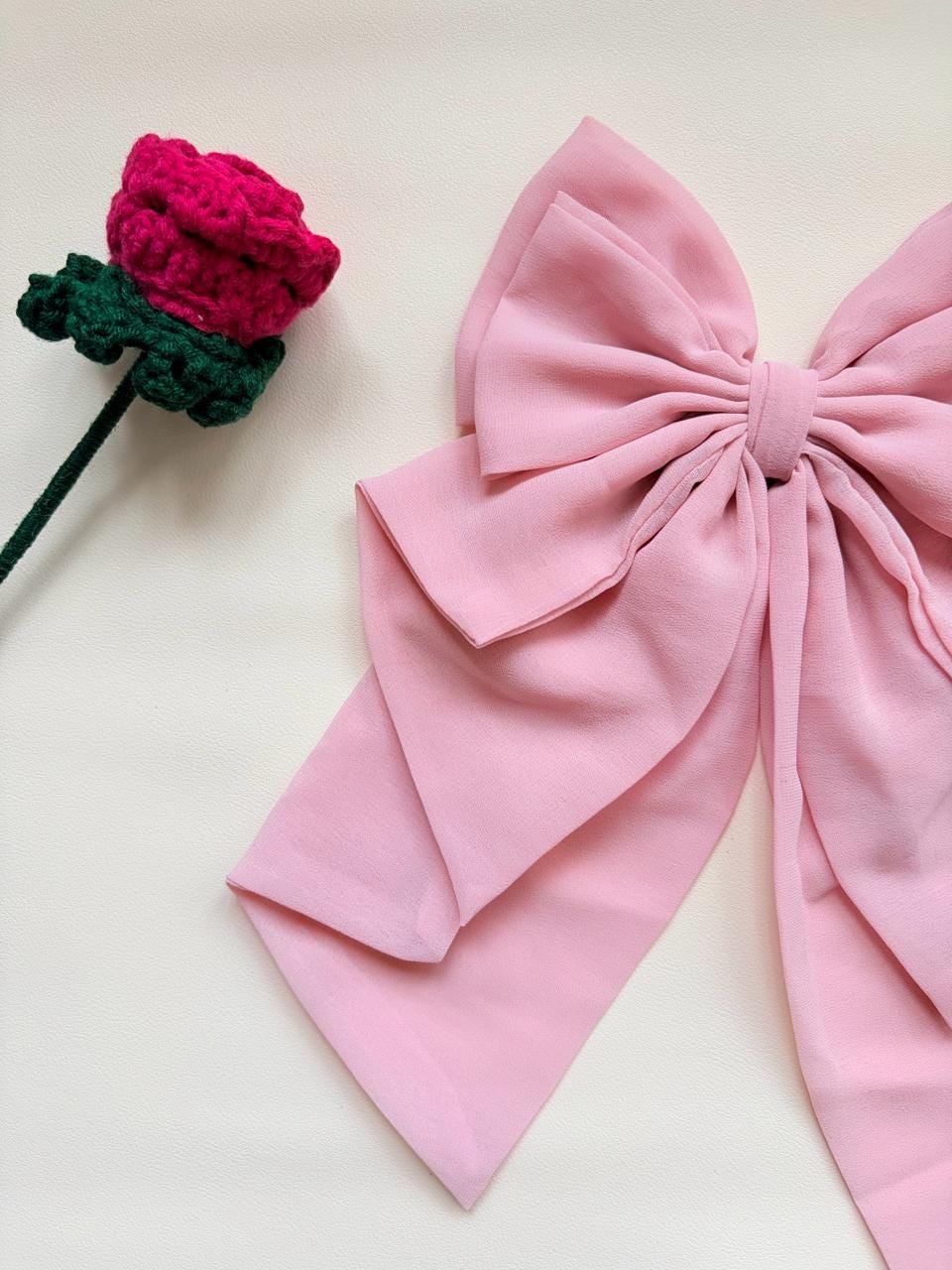 Oversized Layered Chiffon Hair Bow Clip | Blush Pink Coquette Barrette Women
