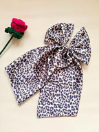 Oversized Leopard Print Satin Hair Bow | Long Tail Cheetah Clip for Women